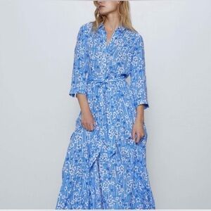 Zara Blue and White Long Sleeve Dress